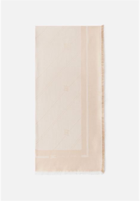 Sciarpa crema da donna in filo lurex con pattern righe e logo ELISABETTA FRANCHI | SC03F46E2045